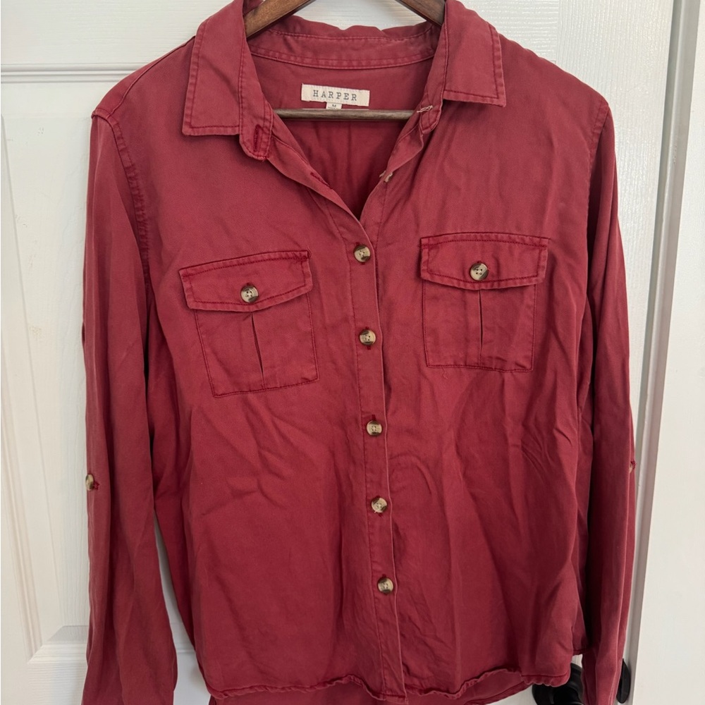 Harper Button-Front Shirt - Brick Red